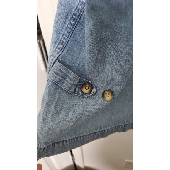 VINTAGE 90S CJ BANKS Blue Jean Denim Short Sleeve Bird Button Up Cotton Cottage - Picture 5 of 8